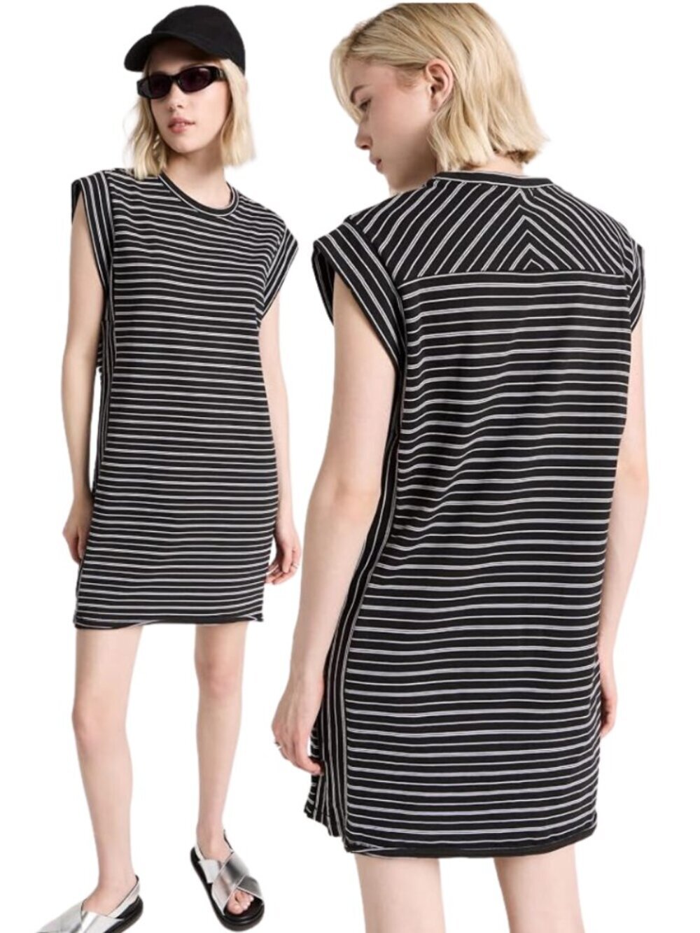 Rag & Bone Heavy Jersey Muscle Dress Women's XS Black White Striped Mini Classic